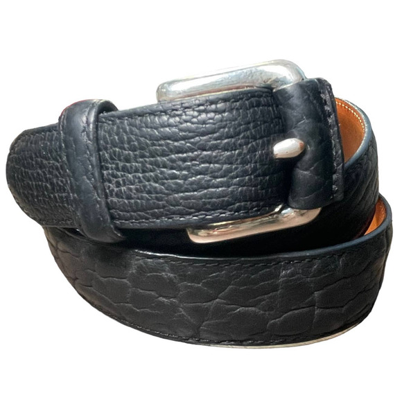 Duluth Trading Company Belt Men's‎ 42 USA Leather Black Embossed Logo Stitch - Picture 1 of 12